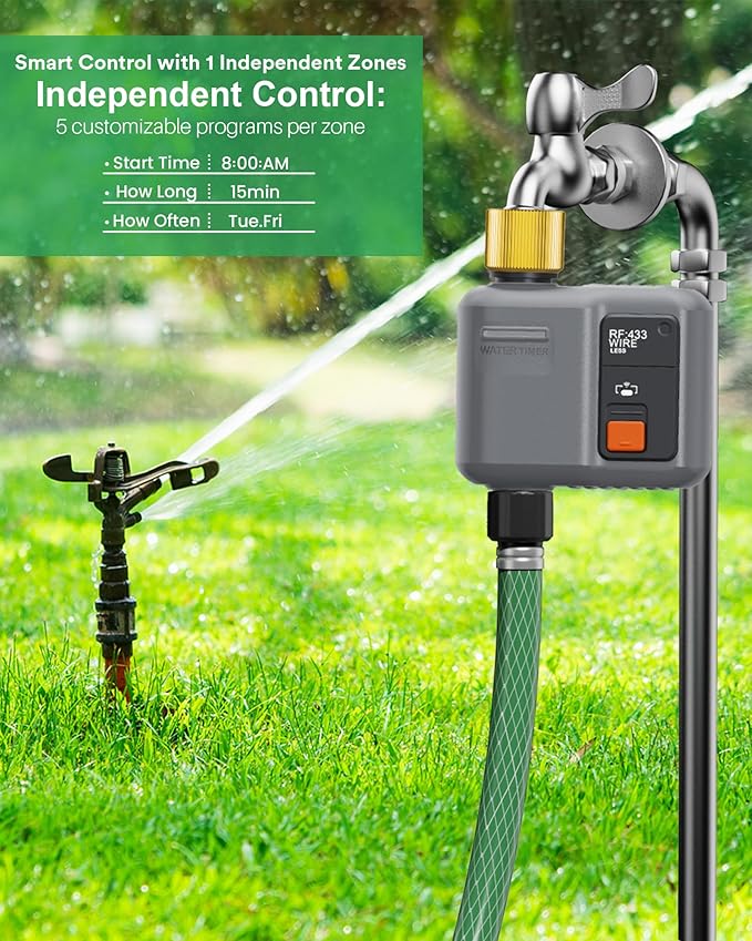 WiFi Water Timer for Garden Hose(2 Valves+1 WiFi Hub),WiFi Sprinkler Controller with 984ft RF Range,Strong Wall Penetration, Alexa&Google Voice/App Control WiFi Hose Timer with Rain Delay,Manual Mode