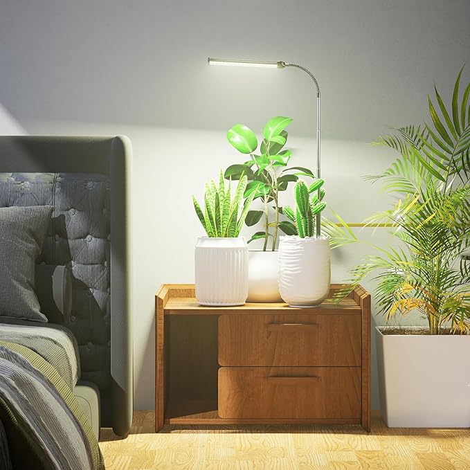Juhefa Grow Light for Indoor Plants Growing, 6000K Full Spectrum Gooseneck Plant Lamp for Seedings Succulents Small Plants, 5 Dimming & 4/8/12/18H Timer, 2 Pack