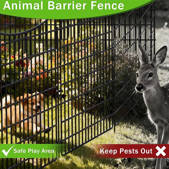 5 Panels No Dig Outdoor Garden Fence for Yard, 40 in(H) X 12 ft(L) Animal Barrier Fence with Lock, Tall Metal Garden Fence Panels, Temporary Fence Outdoor for Yard, Dog, Rabbits