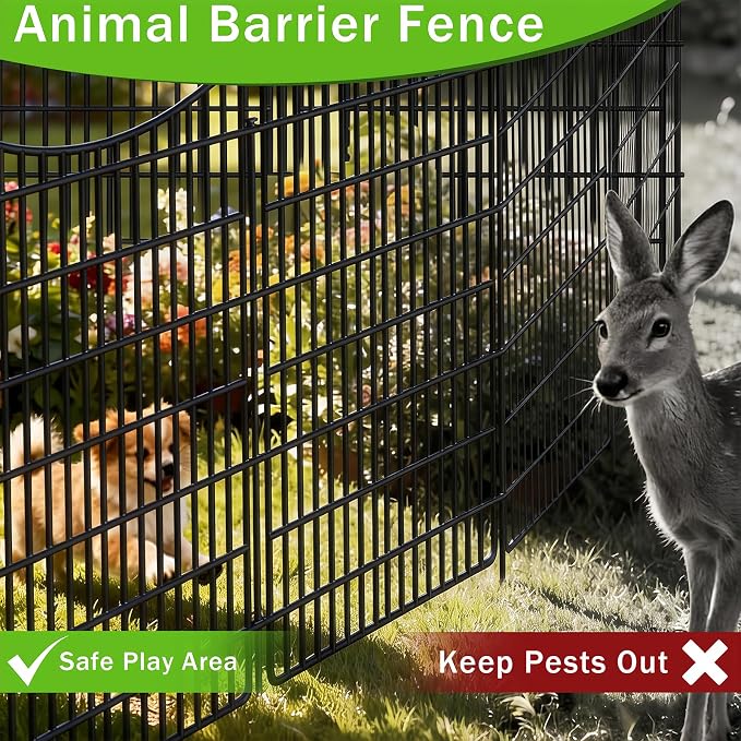 10 Panels No Dig Dog Fence Outdoor for Yard, 48 in (H) x 23.6 ft (L) Animal Barrier Fence Rustproof Metal Wire Panel Border for Dog, Tall Garden Fenceing Panels Temporary Ground Stakes for Yards,Patio