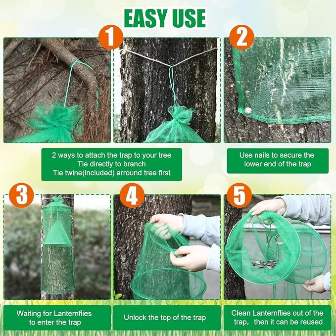 Qualirey 1 Pack Spotted Lanternfly Traps Lantern Fly Killer Mesh Tree Trap with Jute Rope and Nails Effective Way to Catch Lantern Flies and Nymphs (Green)