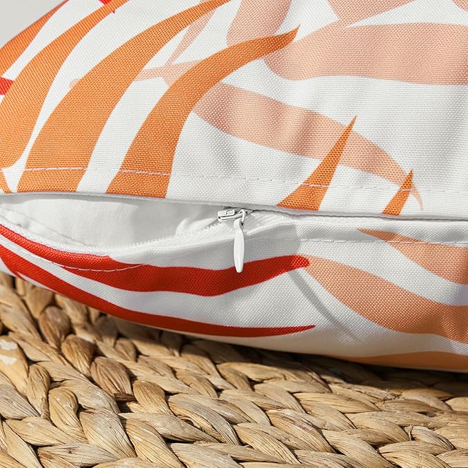 MIULEE Pack of 2 Fall Decorative Outdoor Waterproof Throw Pillow Covers Patio Pillow Cases Natural Leaves Pattern Spring Square Cushion Shams Shell for Garden Balcony Couch 20x20 Inch, Orange
