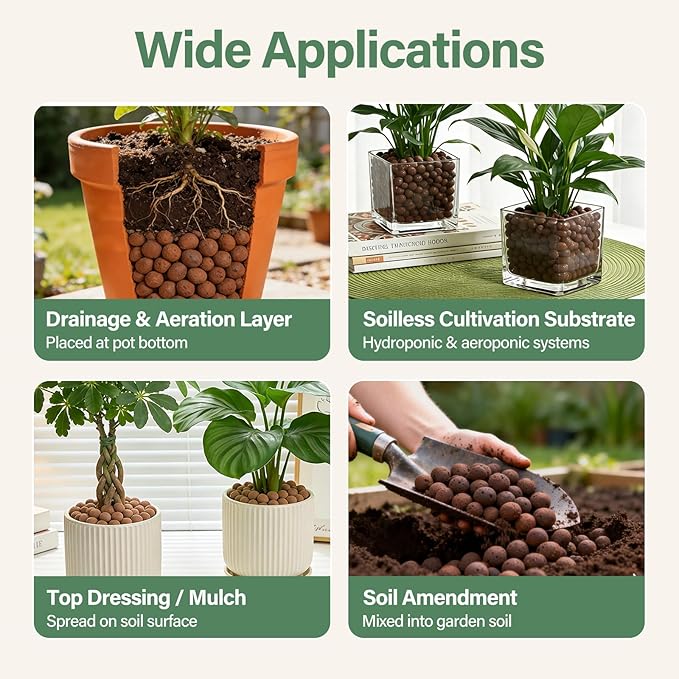 Halatool 18LB Hydroton Clay Pebbles for Plants 4mm-16mm Lightweight Hydro Leca Balls for Potted Plants Hydroponics Gardening Orchids Drainage Decoration Aquaponics Aquariums