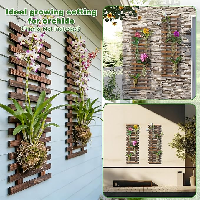 Mulctun 2 Pcs Wall Planters - 11.4"W x 35.43"H Wooden Wall Planters for Indoor Outdoor Plants,Hanging Wood Wall Trellis,Wall Mounted Plant Holder for Orchids,Succulent,Air Plants,Hanging Pots Display