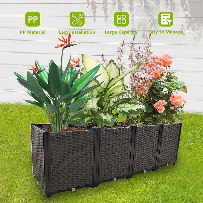 Large Planters for Outdoor Plants Rectangular Raised Garden Bed Elevated Planter Boxes Patio Balcony Deck for Planting Flowers, Vegetables, Tomatoes, and Herbs