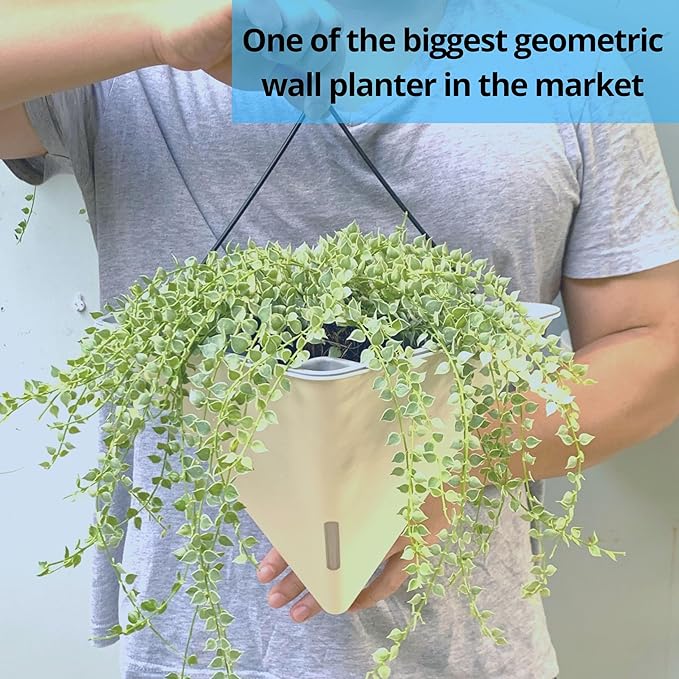 LaLaGreen Wall Planters for Indoor Plants - 4 Pack, 12 Inch Large Self Watering White Geometric Hanging Flower Vase Vessel with Metal Hanger, Modern Stylish Wall Mounted Succulent Pot Holder Decor
