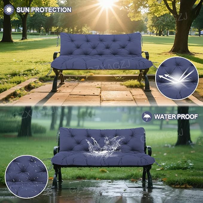 Porch Swing Cushions Outdoor 40x40 inch Waterproof Extra Thick 5" Swing Cushions Replacement with Backrest and Ties for Outdoor Furniture Porch Patio Garden Lawn (Navy Blue)
