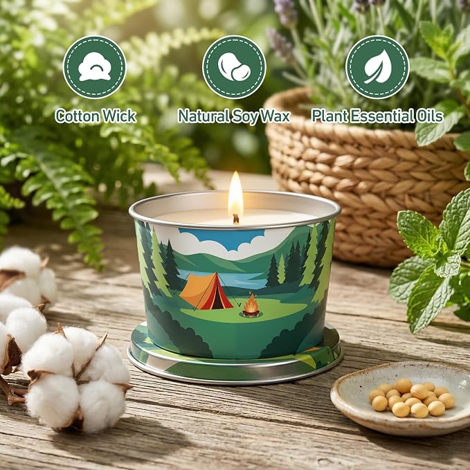 Citronella Candle for Outdoor 9 Pack, 2.2oz Mini Citronella Scented Candles for Outdoor Camping, Natural Soy Wax with Essential Oils, Portable Tin for Patio Backyard Hiking