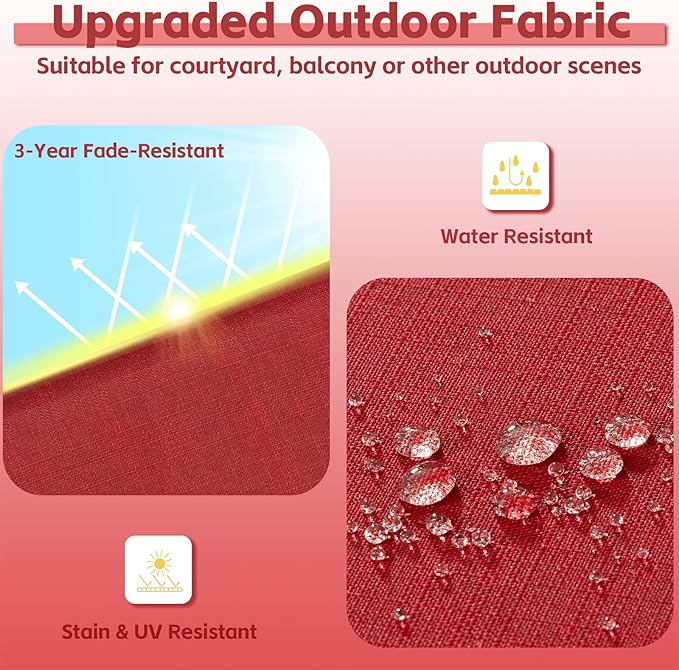 COZYVIDA Outdoor Chair Cushions Set of 4, 20"x20" Square Seat Pads with Tie Straps and YKK Zippers, 30D High-Density Foam, Water-Resistant Fabric,UV-Resistant 1000+ Hrs,Chili