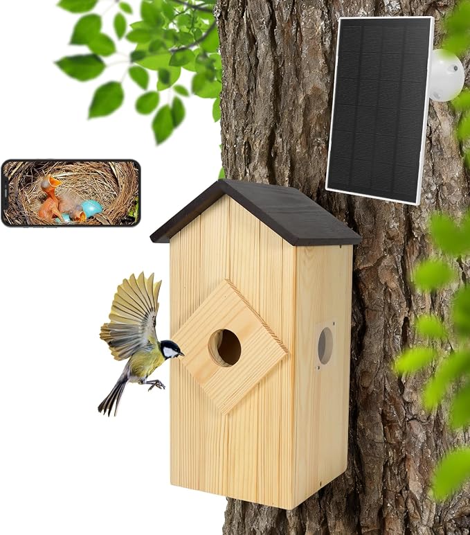Bird House with Camera - Hanging Wooden Bird Houses for Outside Clearance：1080p HD Wireless Bird Feeder Camera for Outdoors Bird House Box Gift for Father Mother (Birdhouse Camera 1)