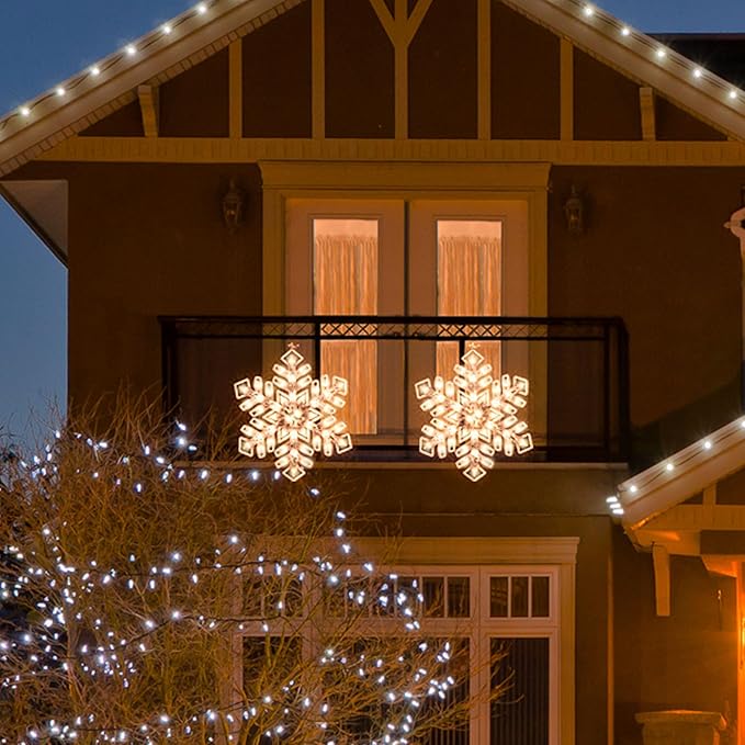 Christmas Window Silhouette Lights, Lighted Snowfalke Double Sided Decorations with 50 Count Incandescent Mini Light for Holiday Indoor Wall Door Glass Decor