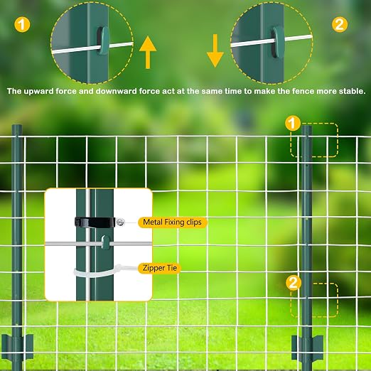 Metal Fence Post 5feet, Heavy Duty Garden Fence Post for Holding Wire Fence, Sign U Post Pack of 10 Sturdy Outdoor No Dig Fence Post for Garden Yard – Green