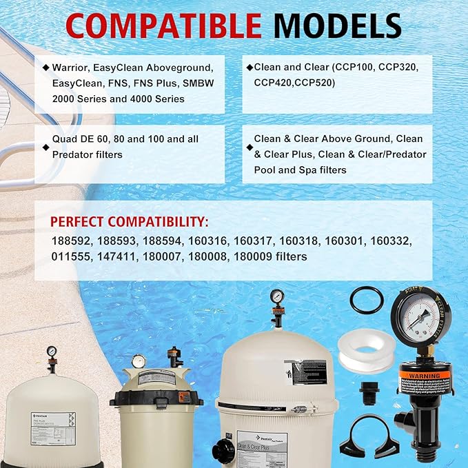 98209800 Manual Air Relief Valve Assembly with Pool Filter Pressure Gauge Compatible with Pentair Pressure Relief Valve Fit for Pool and Spa Filter FNS,Clean and Clear,Quad DE,SMBW 2000/4000 Series