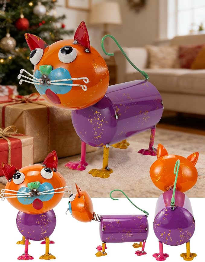 Yard Decorations Outdoor Metal Cat Statue | Animal Sculptures Garden Decor for Outside, Weatherproof Yard Art Statues for Patio Porch Lawn Cat Gifts