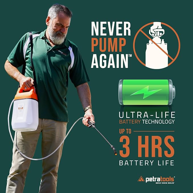 PetraTools EZ1 Battery Powered Sprayer 1 Gallon - Lawn and Garden Electric Sprayer for Weed/Pest Control, Watering & More - Battery Operated for Effortless Spraying (Pro-Kit)