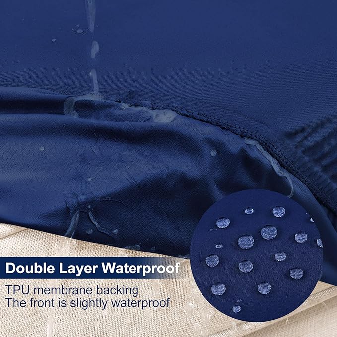 Smiry Waterproof Patio Cushion Covers, Stretch Outdoor Couch Slipcovers Replacement Washable Furniture Protector Sofa Chair Seat Cover for Dogs and Pets (8 Pcs, Navy Blue)