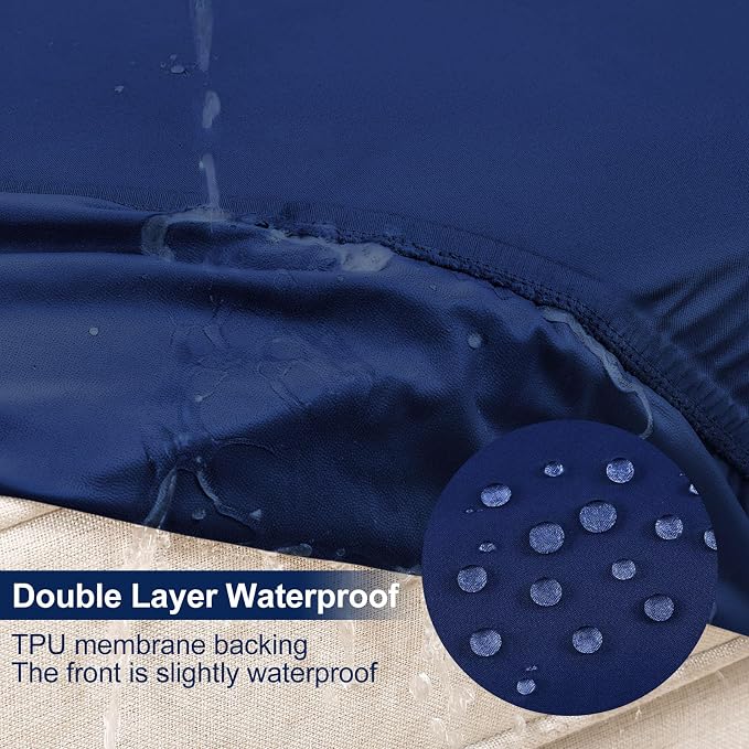 Smiry Waterproof Patio Cushion Covers, Stretch Outdoor Couch Slipcovers Replacement Washable Furniture Protector Sofa Chair Seat Cover for Dogs and Pets (4 Pcs, Navy Blue)