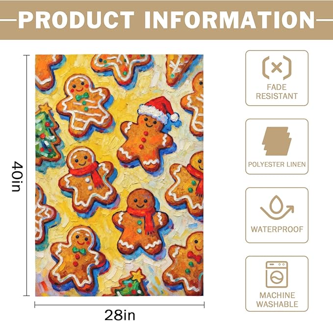 Christmas Gingerbread Man House Flag 28x40 Inch Xmas Gingerbread Themed Winter Holiday Decorative Garden Flags for Outside Double Sided Seasonal Outdoor Home Farmhouse Decoration Yard Porch Decor