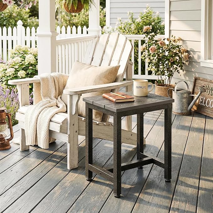 ODK Outdoor Side Tables Set of 2, Adirondack Patio End Table with Weather-Resistant Waterproof Top for Hot Tub Garden, Balcony, Poolside, 2PCS, Grey