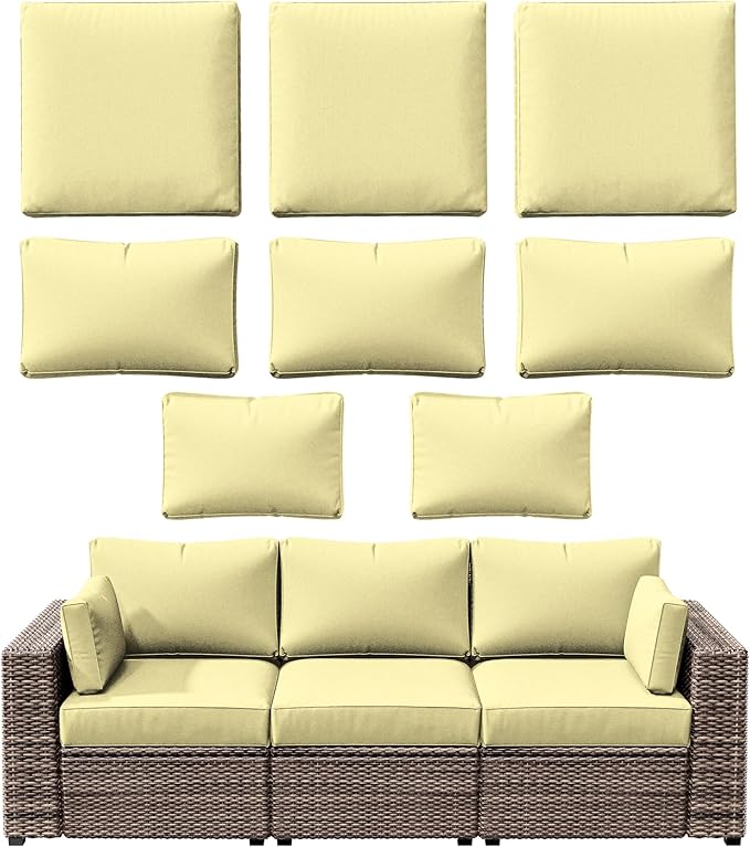 8p Outdoor Cushion Slipcovers Outdoor Patio Cushions Covers Replacement Waterproof with Zipper for 3-Seat Rattan Sofa Patio Furniture Cushion Covers, Covers Only