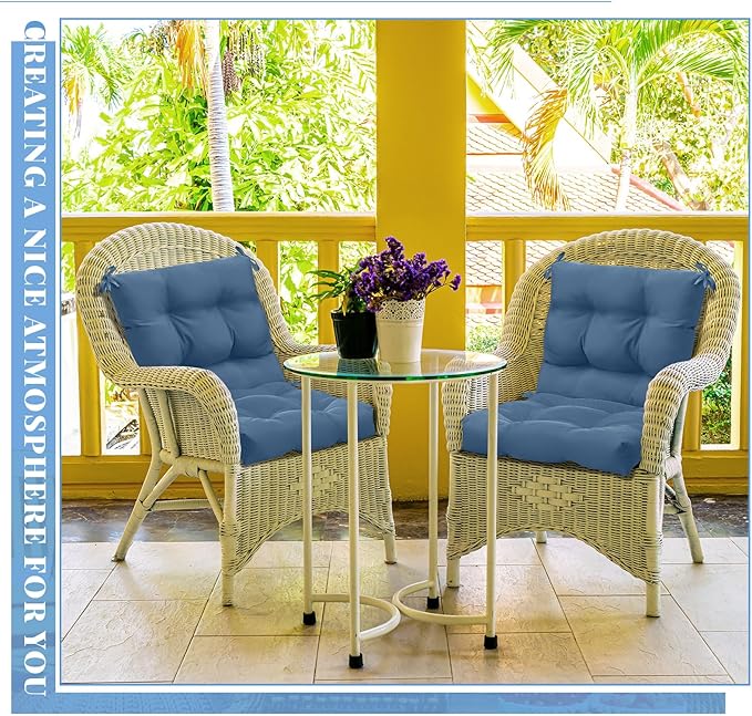 Marsui 2 Pcs Outdoor Indoor High Back Chair Cushions Patio Furniture Tufted Pillow with Ties Water-Resistant Replacement Outdoor Rocking Chair Cushions, 42 x 21 Inches (Blue Gray,Solid Color)