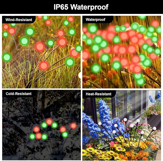 Solar Firefly Lights Outdoor Waterproof; 8 Modes Red and Green Firefly Swaying Solar Garden Lights Stakes for Outside Christmas Holiday Yard Patio Plant Garden Decor 4 Pack(Red & Green)