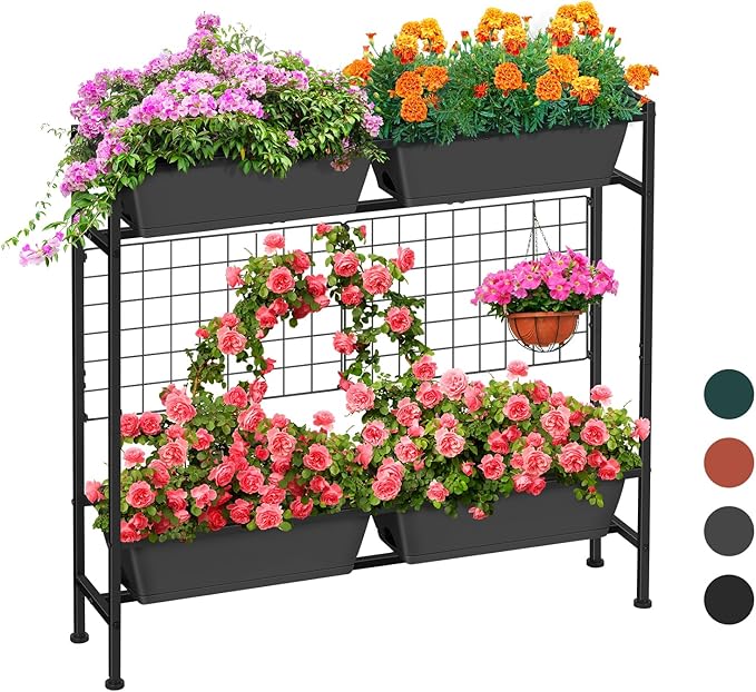 ETELI Vertical Garden Planter Raised Garden Beds with Legs Elevated Garden Planter Boxes with Trellis Patio Balcony Herb Garden Planter Beds Outdoor for Flowers Vegetables, Gray