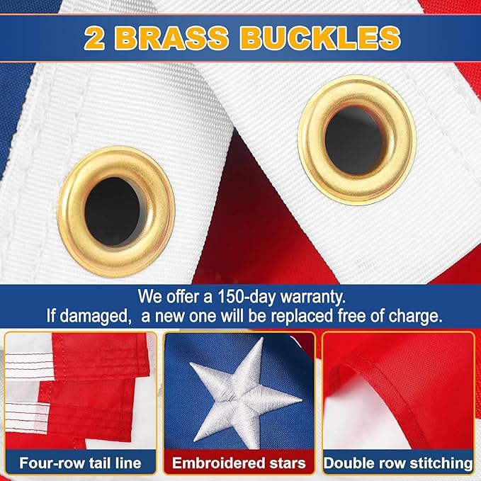3x5 Ft American Flag Outdoor Heavy Duty,Spun Polyster American Flags for Outside with Densely Embroidered Stars,Premium US flag Use PU Coating,with 4-Layer Reinforced Edge Stitching,UV Protected Tear Proof All Weather USA Flag with Brass Grommets