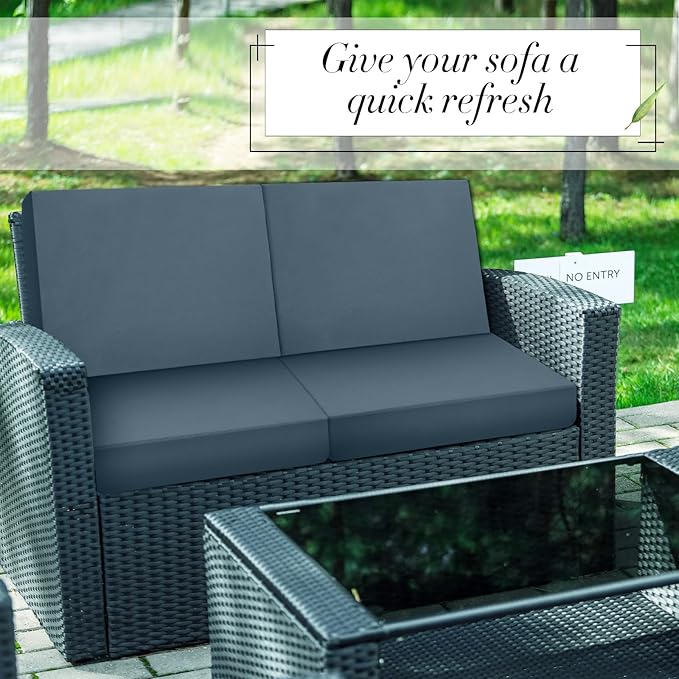 Newwiee 8 Pcs Stretch Patio Outdoor Cushion Covers Replacement for 4 Backrests and 4 Patio Cushions Covers, Waterproof Couch Sofa Slipcover Furniture Protector, Thin Fabric Breathable(Gray Blue)