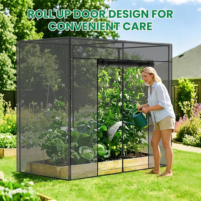 SUNYRISY Garden Plant Netting Crop Cage for Garden Raised Bed, 6.5 x 3.3 x 6 Ft Plant Cover Cage Protectors from Animal for Outdoor Plants with Frame and Zippered Door, Black