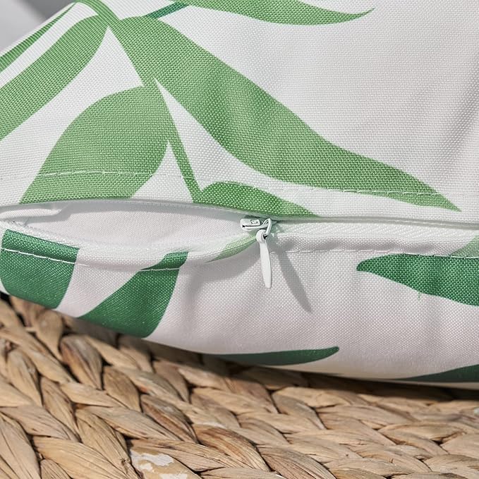 MIULEE Pack of 2 Decorative Outdoor Waterproof Spring Throw Pillow Covers Patio Pillow Cases Natural Leaves Pattern Square Cushion Shams Shell for Garden Balcony Couch 18x18 Inch, Sage Green