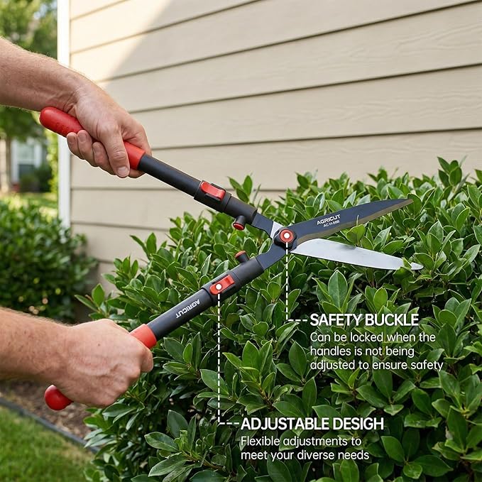 AGRICUT Garden Hedge Shears Extendable - Hedge Clippers Handheld with Wavy Blade High Carbon Steel Telescopic Hedge Trimmer for Garden Yard