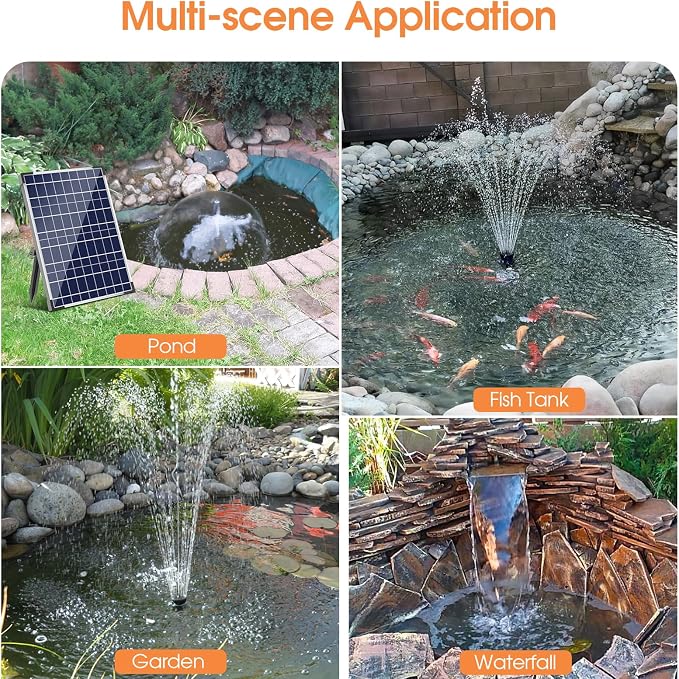 Antfraer 30W Solar Pond Filter with Water Pump Kit, Solar Pond Pump with 6.6FT PVC Tubing & 16.5FT Cord Pond Filter for Outdoor Garden Waterfalls, Koi Ponds & DIY Water Features