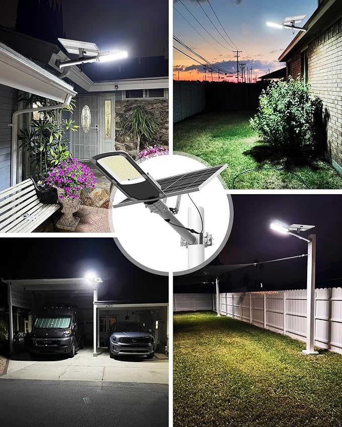 Engrepo Solar Street Lights Outdoor, 15-Hour Runtime IP65 Waterproof LED Flood Lights with Remote Control Dusk to Dawn Security Light for Wall, Parking Lot, Barn, 20000mAh