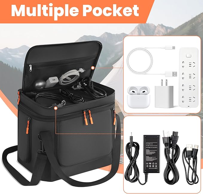Carrying Bag Compatible with Anker SOLIX C1000/C1000 Gen 2/C800/C800 Plus, Power Station Storage Case with Waterproof Bottom and Side Zipper for Shoulder Strap & Handle (BLACK)