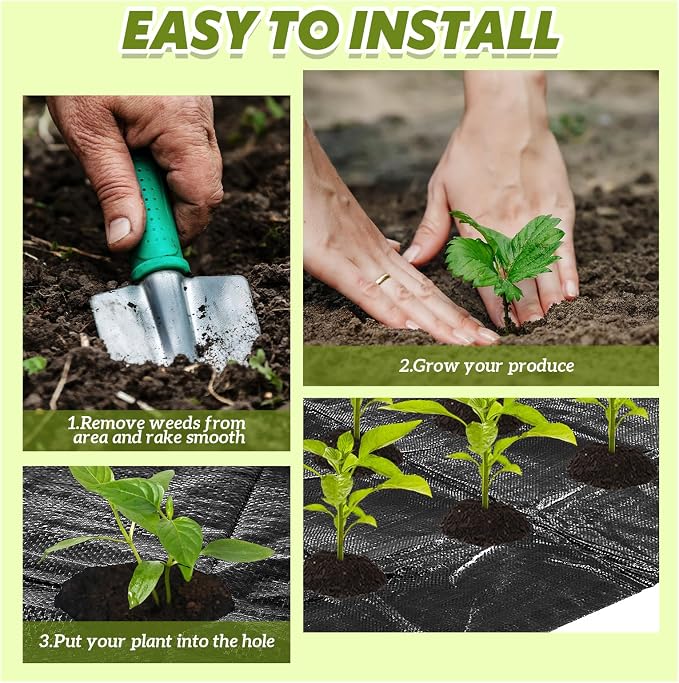 148 x 1.64 ft Garden Weed Barrier Landscape Fabric with Precut Planting Holes, Heavy Duty Weed Barrier Permeability Gardening Ground Cover Mat for Outdoor Greenhouse Planting, Vegetable Beds