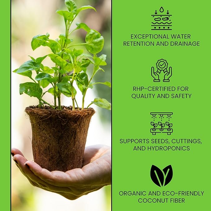 Nutrifield Coco Coir Mega Brick Organic Coconut Coir 11lb 5kg Coco Fiber Compressed Block Pre Washed Buffered RHP Cert Potting Soil Indoor Outdoor Plant Garden Vegetable Flower Seed Starter Mushroom