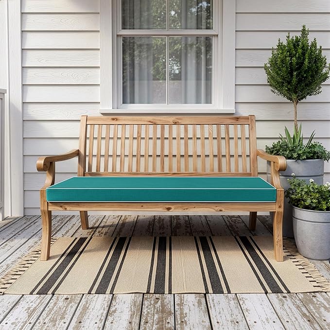 MIULEE Turquoise Outdoor Bench Cushion 59x18x3 Inch Waterproof 3-Year Color Fastness Patio Furniture Cushions for Porch Swing, Garden Bench Sofa Couch with Adjustable Ties No Slip Design