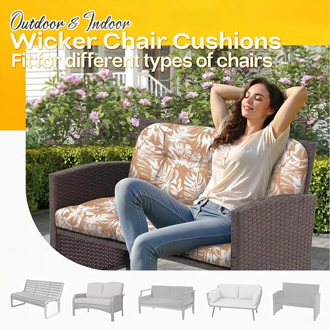 MAGIC ELEPHANT Outdoor Bench Cushion, Memory Foam Loveseat Cushion for Patio Furniture Wicker Chair, Settee Porch Swing Seat Cushion, 44 x 19 Inches (Rust Orange Monstera)