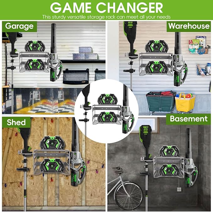 Power Tool Organizer Wall Mount - Heavy Duty Weed Eater Hanger for Garage Organization, Cuboid Garage Storage Rack for EGO Leaf Blower, Trimmer, Chainsaw, Edger, Battery, Charger, 180lbs Load Capacity