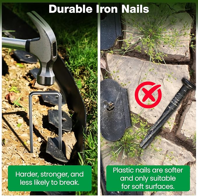 Bonviee 1.5 Inch x 66FT Garden Border Edging Kit with 100 Anchoring Spikes, Flexible Garden Edging for Landscaping, Flower Beds, Lawn, Yard, and Paver Pathways