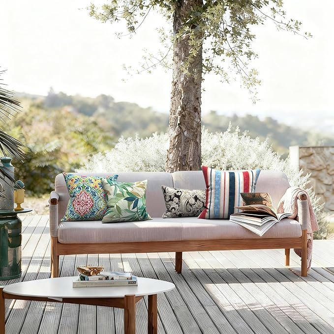 LVTXIII 2 Pack Outdoor Throw Pillow Covers for Patio Furniture, 16x16 Inch Square Pillow Case, Water-Repellent Cushion Covers for Garden, Porch, Sofa, Lush Leaf Green