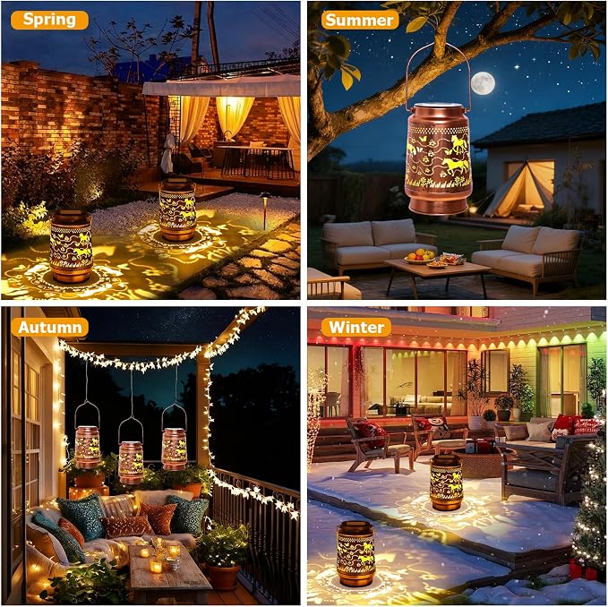 Horse Birthday Gifts for Women Mom Grandma, Solar Lanterns Outdoor Waterproof Garden Decor Hanging Lantern Lights, Metal LED Decorative Gardening Light for Patio Yard Lawn Porch