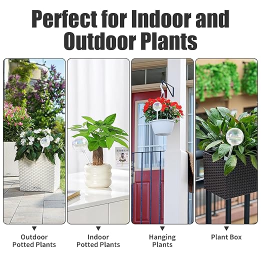 6.5oz Self Watering Globes (4 Pack),Medium Glass Plant Water Bulbs for Indoor Plants, Automatic Drip Irrigation,Light Iridescent Watering Stakes for Vacation & Daily Use (Slow-Release Hydration)