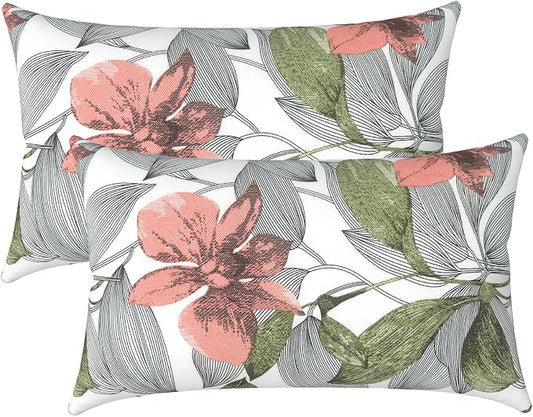 LVTXIII Outdoor/Indoor Lumbar Pillows, Decorative Patio Lumbar Cushions, Fluffy Water Repellent Garden Cushions for Home Patio Coach Sofa Use, 12×20 Inch, Pack of 2, Clemens Noir Pink