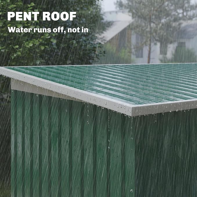 Outsunny 9' x 4' Outdoor Storage Shed, Metal Garden Tool House with Sloping Roof and Lockable Door for Backyard, Bike, Patio, Garage, Lawn, Green