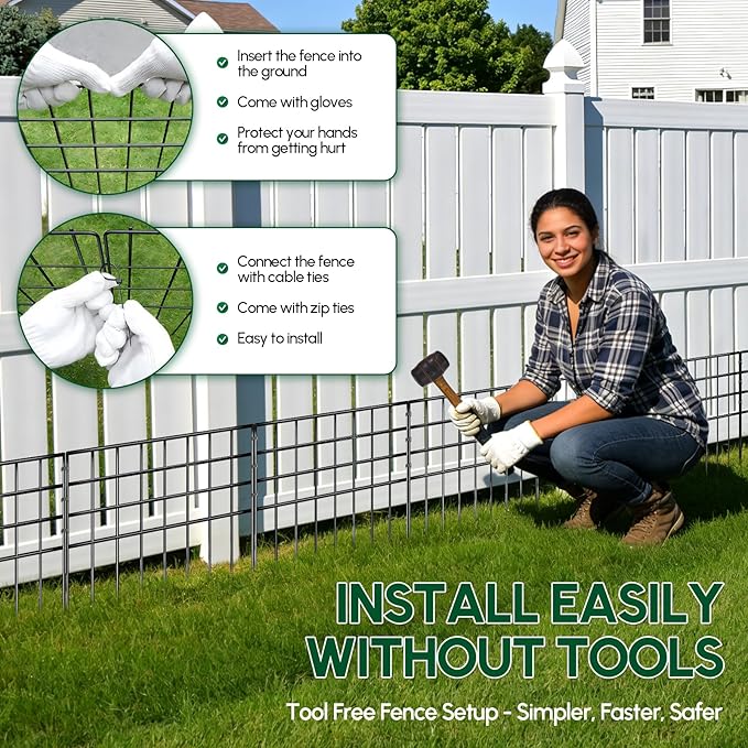 42.5ft(L) x 13in(H) Garden Fence Animal Barrier, 30 Panels No Dig Fence Panels for Dog Rabbit, Rustproof Metal Dig Defence Fencing Bottom Barrier, Anti Digging Garden Edging Border for Outdoor, Yard