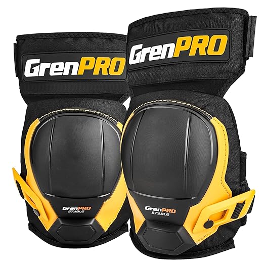GRENPRO Black Knee Pads for Work - Heavy Duty EVA & Gel Support for Construction, Flooring, Gardening and Cleaning