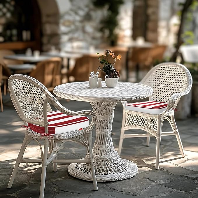 Outdoor Chair Cushions Set of 2, 19x19 Inch U-Shape Patio Seat Cushions with Ties, Water & Fade Resistant High Density Foam Cushions for Garden Patio Chairs, Red White
