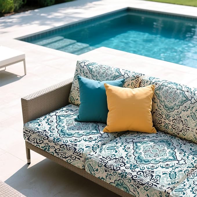 pickyNproud 8Pcs Patio Cushion Covers Stretch Outdoor Couch Cushions Slipcovers Replacement Washable Furniture Protector with Elastic Bottom Sofa Chair Seat Cover, Teal Flowers